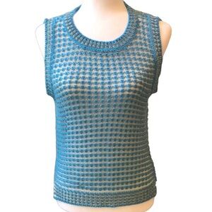 NWT ADORE Turquoise Silver Chain Link Crochet Layering Top Vest Women’s Small